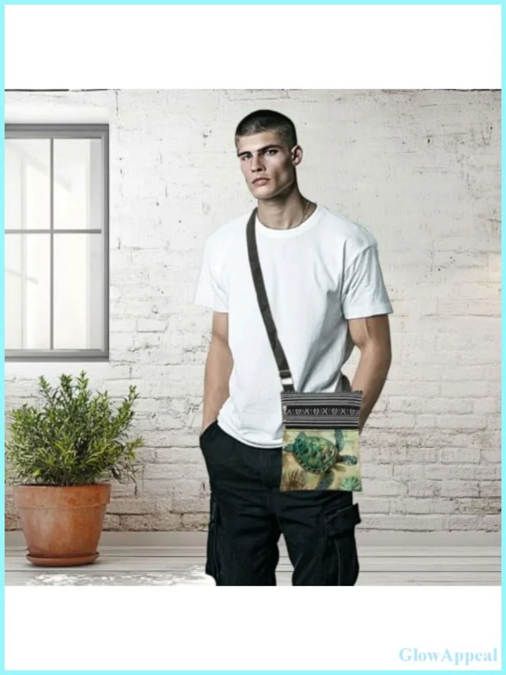 Turtle Crossbody Bag Polyester Sling Adjustable Strap Double Zipper